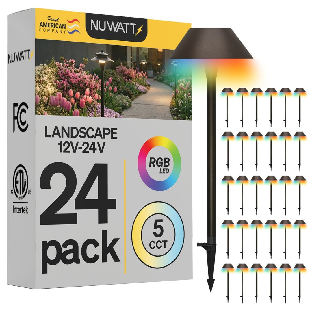 Flat Head Bronze LED Low Voltage Pathway Lights for Front Yard - RGBW Color Changing + 5 CCT - 21 Inch Stem - Bronze Finish