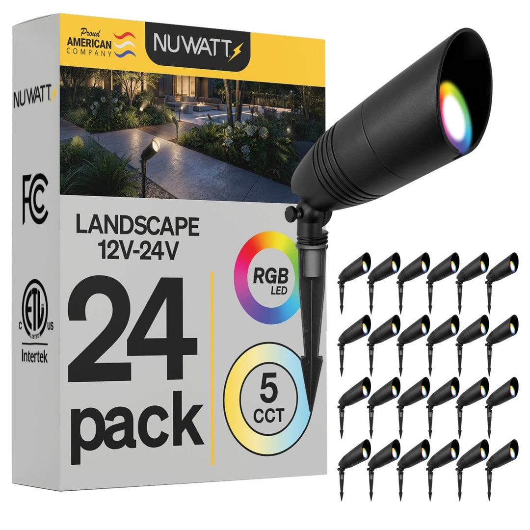 Black Low Voltage LED Landscape Spotlight for Outdoor Gardens - 5CCT + RGB Selectable Color Outdoor Light Fixture - 36 Degree Beam Spread - 5W - Aluminum