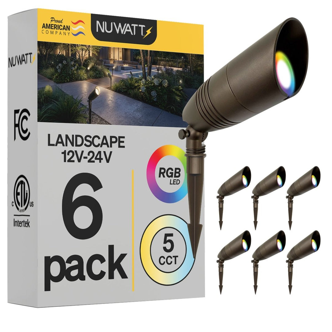 LED 12V Spotlight Outdoor Landscape Lights - 5CCT + RGB Selectable Color Outdoor Light Fixture - 36 Degree Beam Spread - 5W - Aluminum - Bronze