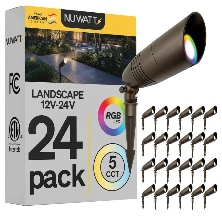 LED 12V Spotlight Outdoor Landscape Lights - 5CCT + RGB Selectable Color Outdoor Light Fixture - 36 Degree Beam Spread - 5W - Aluminum - Bronze