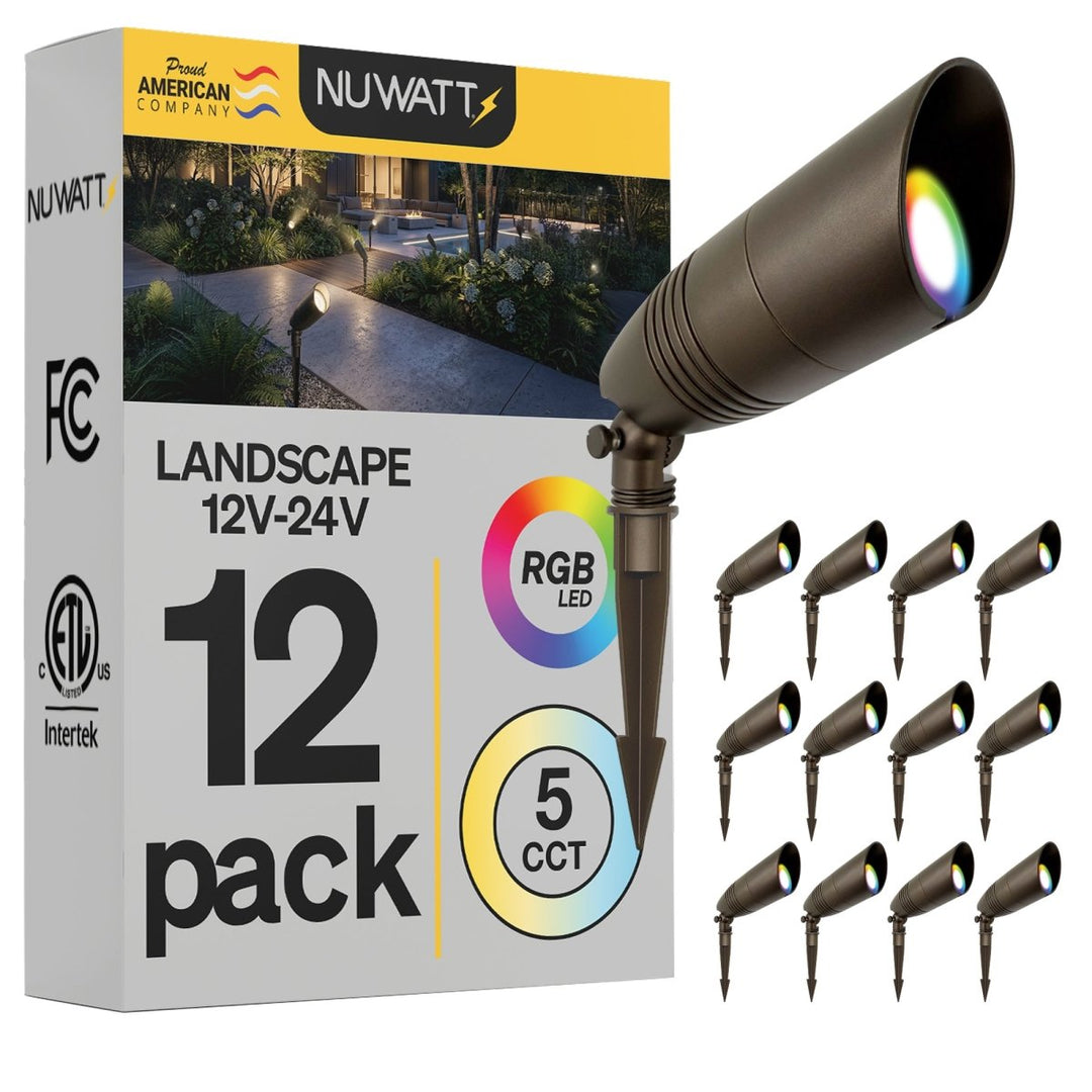 LED 12V Spotlight Outdoor Landscape Lights - 5CCT + RGB Selectable Color Outdoor Light Fixture - 36 Degree Beam Spread - 5W - Aluminum - Bronze