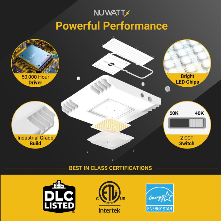 LED Canopy Lights for Gas Station or Outdoor Carport Lighting LED Canopy Light Fixtures - Waterproof - 2CCT Selectable 4000K/5000K - 21250LM