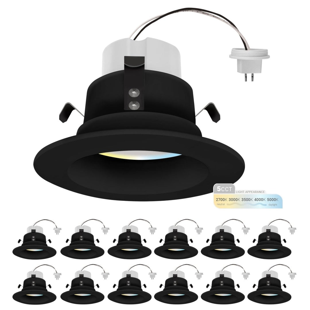 4" Inch Black MR16 LED Retrofit 12V Recessed Downlights - Wet Rated - 5CCT 2700K-5000K - 660LM - GU5.3 Base
