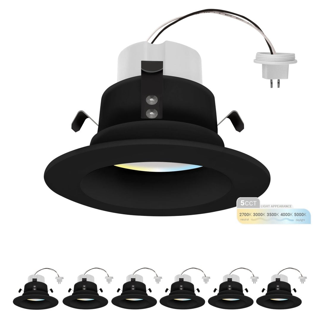 4" Inch Black MR16 LED Retrofit 12V Recessed Downlights - Wet Rated - 5CCT 2700K-5000K - 660LM - GU5.3 Base