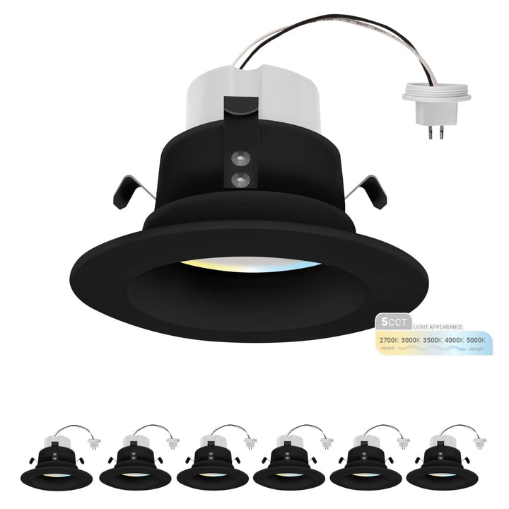 4" Inch Black MR16 LED Retrofit 12V Recessed Downlights - Wet Rated - 5CCT 2700K-5000K - 660LM - GU5.3 Base