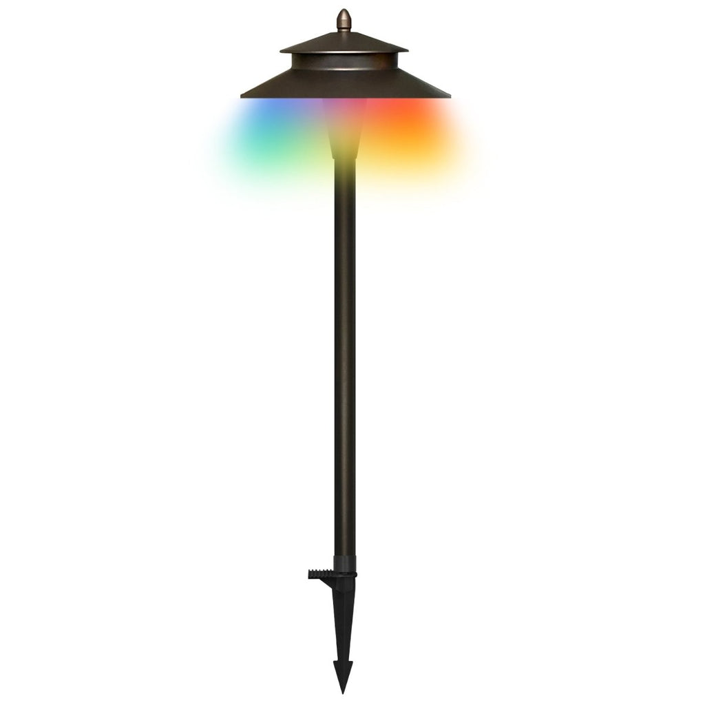 RGBW Double Top 12V Outdoor LED Path Light, Bronze Finish