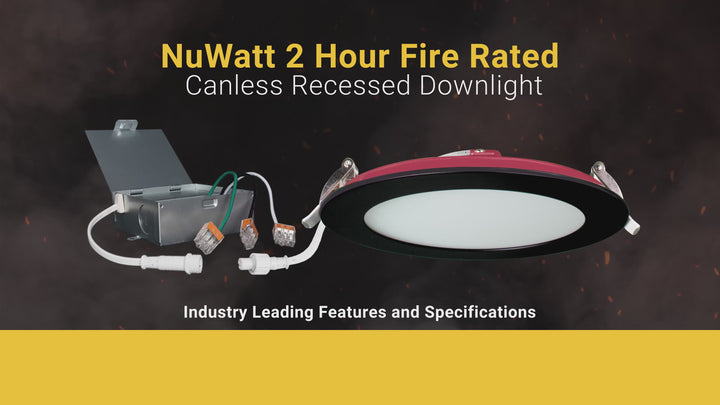 6" Inch Black 2 Hour Fire Rated Recessed Light Slim Canless LED Wafer Lights - Wet Rated - 5CCT 2700K-5000K - 1200LM