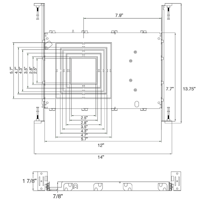 Square Trimless Rough In Plate - New Construction Universal Canless Mounting Plate - 2 / 3 / 4 / 5 / 6 Inch All In One Square Plate