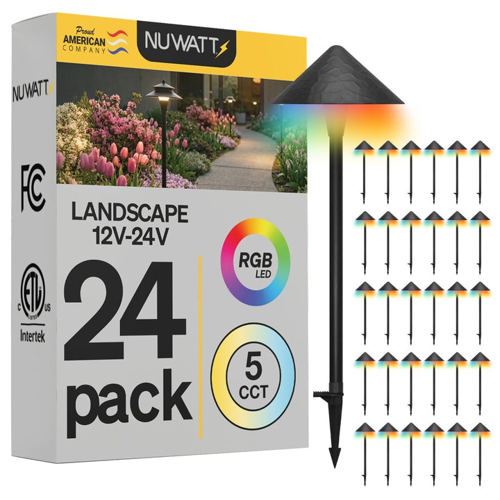 Textured Hat Outdoor Low Voltage Pathway Lighting - RGBW Color Changing + 5CCT - Black Finish