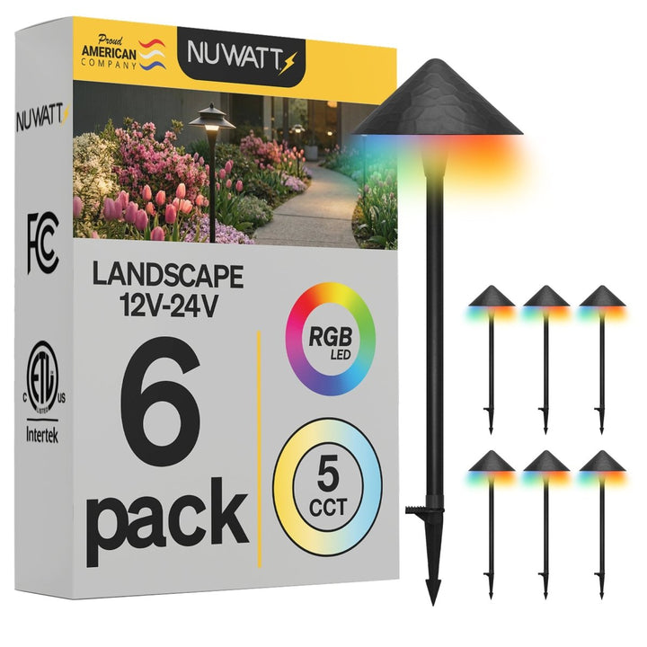 Textured Hat Outdoor Low Voltage Pathway Lighting - RGBW Color Changing + 5CCT - Black Finish