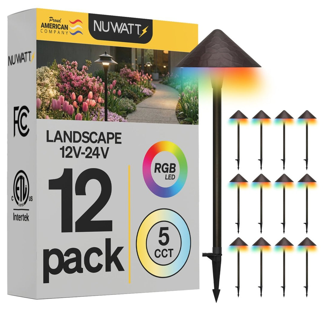 Textured Hat Outdoor Low Voltage Pathway Lighting - RGBW Color Changing + 5CCT - Bronze Finish