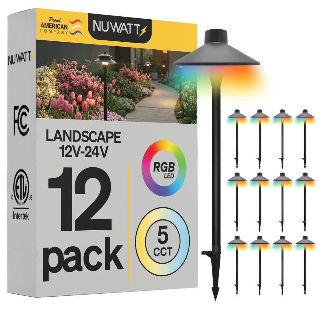 Traditional Black LED Low Voltage Pathway Lights for Front Yard - RGBW Color Changing + 5 CCT - 21 Inch Stem - Black Finish