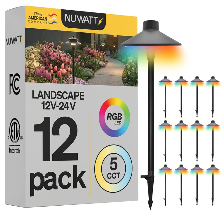 Traditional Black LED Low Voltage Pathway Lights for Front Yard - RGBW Color Changing + 5 CCT - 21 Inch Stem - Black Finish