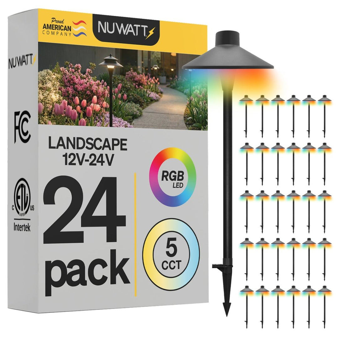 Traditional Black LED Low Voltage Pathway Lights for Front Yard - RGBW Color Changing + 5 CCT - 21 Inch Stem - Black Finish