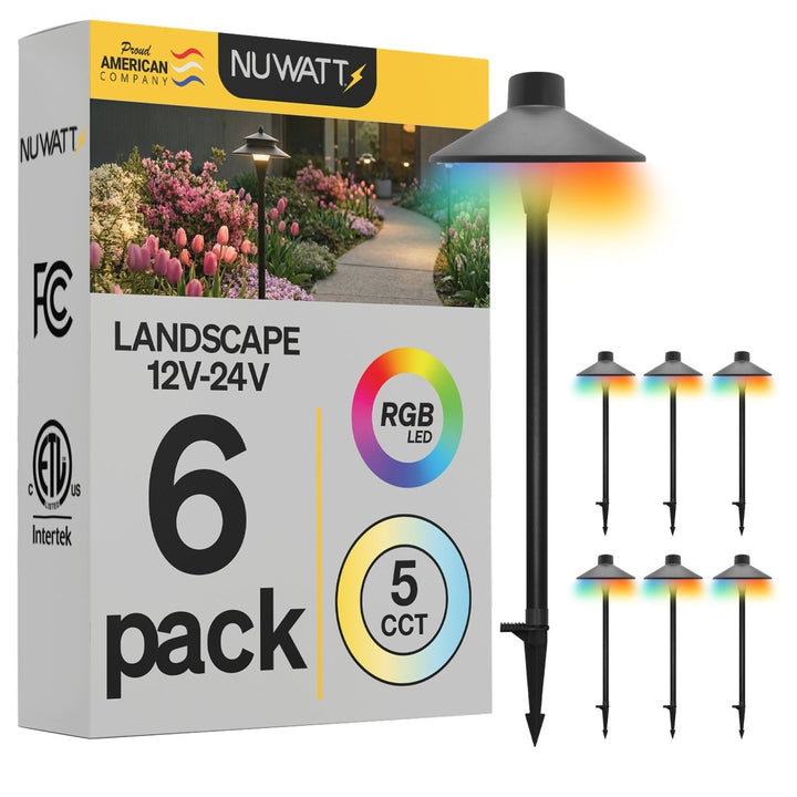 Traditional Black LED Low Voltage Pathway Lights for Front Yard - RGBW Color Changing + 5 CCT - 21 Inch Stem - Black Finish