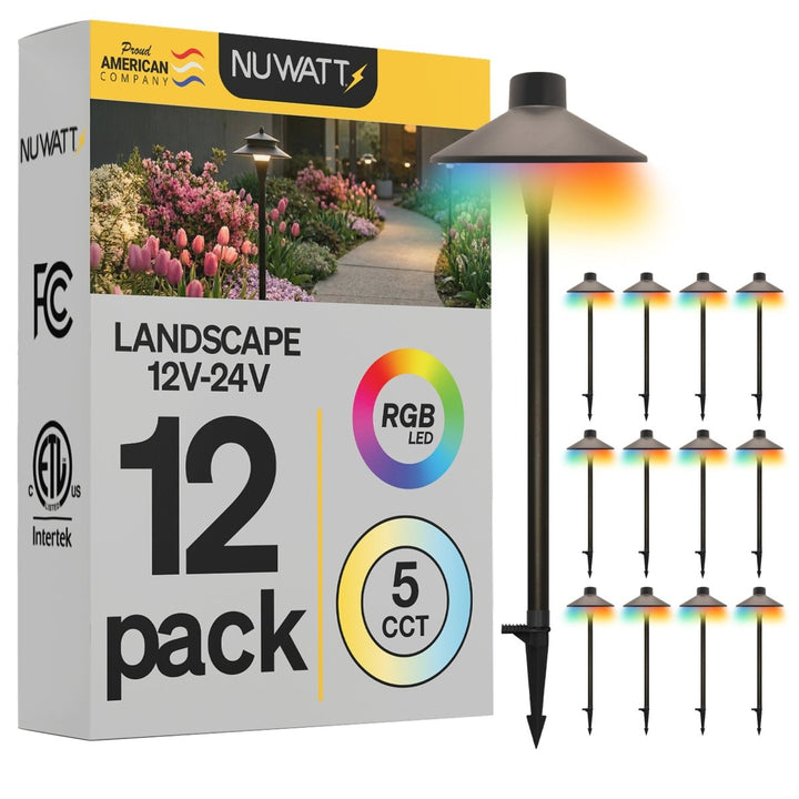 Traditional Bronze LED Low Voltage Pathway Lights for Front Yard - RGBW Color Changing + 5 CCT - 21 Inch Stem - Bronze Finish
