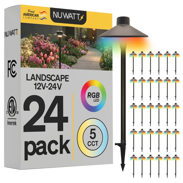 Traditional Bronze LED Low Voltage Pathway Lights for Front Yard - RGBW Color Changing + 5 CCT - 21 Inch Stem - Bronze Finish