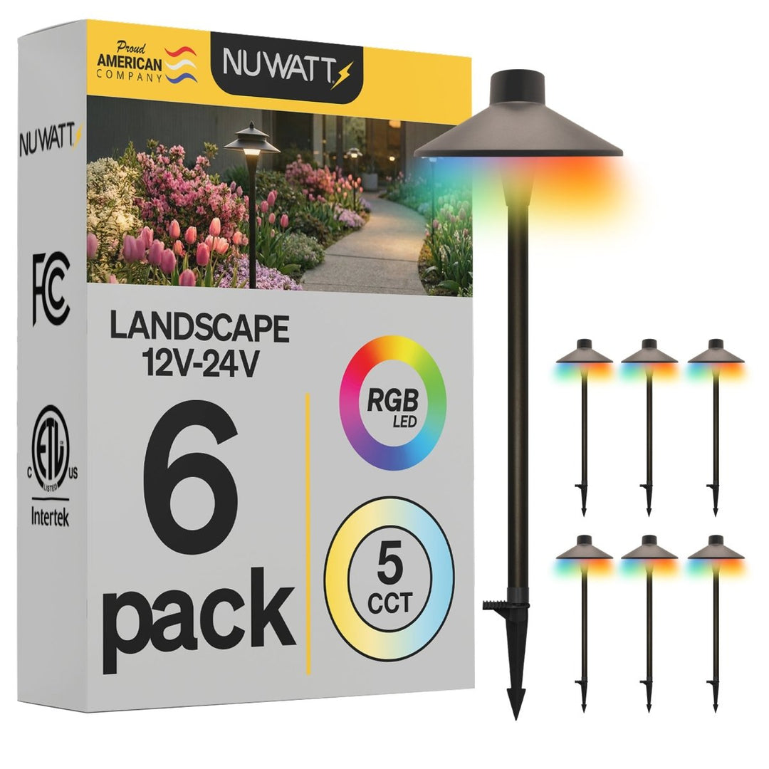 Traditional Bronze LED Low Voltage Pathway Lights for Front Yard - RGBW Color Changing + 5 CCT - 21 Inch Stem - Bronze Finish