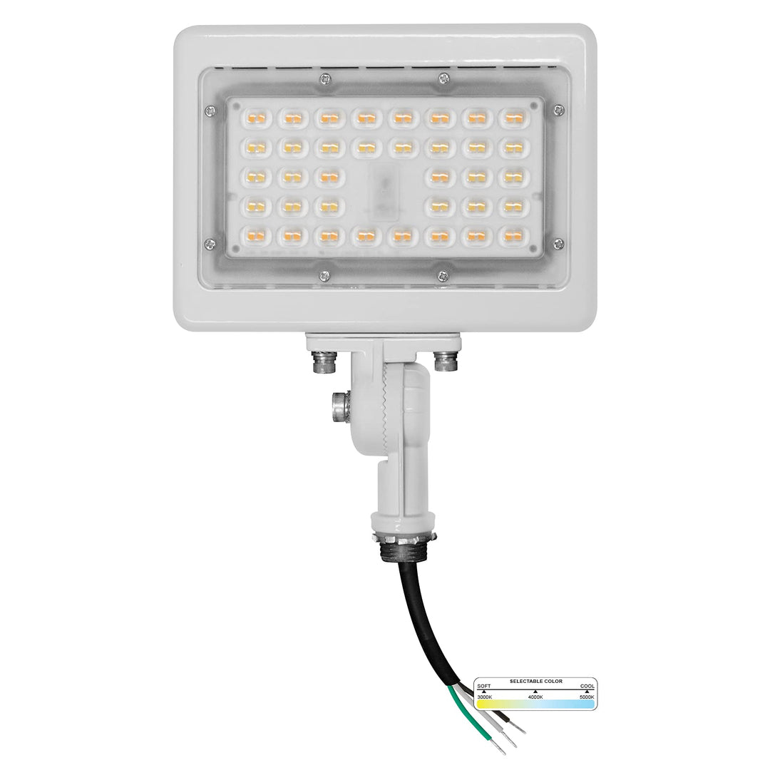 NUWATT LED Flood Light Outdoor - 15W - 1950 Lumens - 3CCT Color Selectable 3000K, 4000K, 5000K - Waterproof LED Flood Light with 1/2" Knuckle Mount - 100-277V- White Finish | Flood Light | Nuwatt Lighting