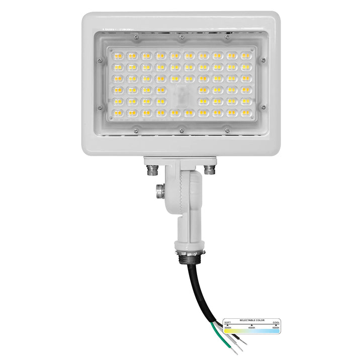 NUWATT LED Flood Light Outdoor - 50W - 7050 Lumens - 3CCT Color Selectable 3000K, 4000K, 5000K - Dimmable - Waterproof LED Flood Light with 1/2" Knuckle Mount - 100-277V - White Finish | Flood Light | Nuwatt Lighting