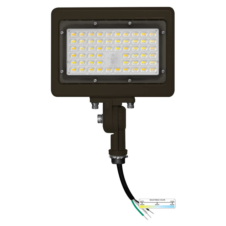 NUWATT LED Flood Light Outdoor - 50W - 7050 Lumens - 3CCT Color Selectable 3000K, 4000K, 5000K - Dimmable - Waterproof LED Flood Light with 1/2" Knuckle Mount - 100-277V - Bronze Finish | Flood Light | Nuwatt Lighting