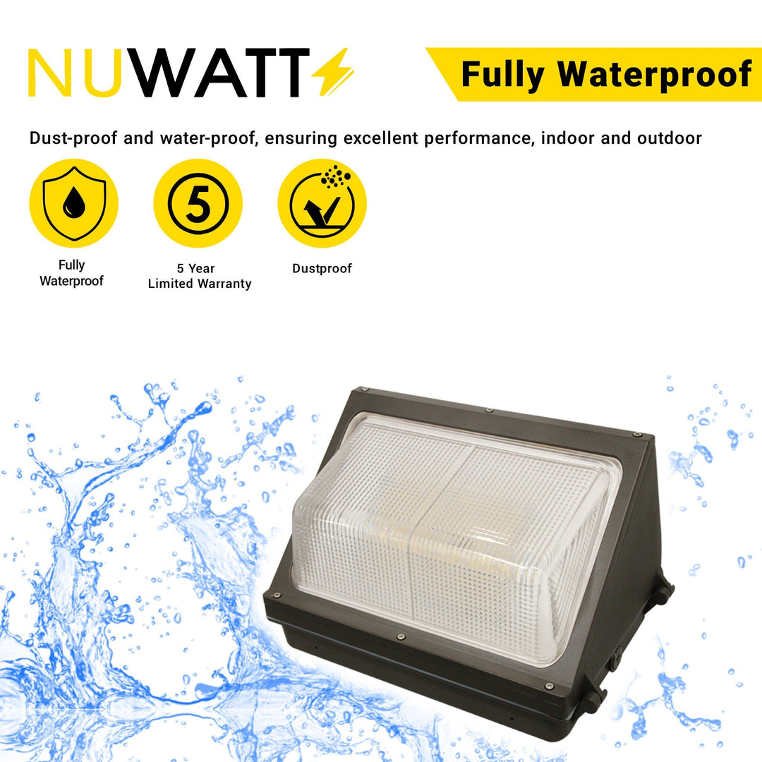 NuWatt 60W LED Wall Pack - Daylight 5000K - HID Replacement - Weatherproof - Dimmable Wall Pack - 120-277V - Bright Consistent Commerical Outdoor Security Lighting - Built In Dusk to Dawn Photocell - ETL & DLC Listed - (4 Pack) | | Nuwatt Lighting