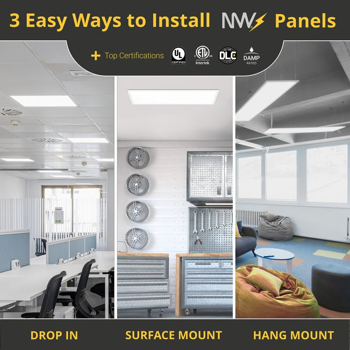 2x2 LED Drop Ceiling Lights Backlit Panel - 5CCT 3000K-6500K - 4400LM - 4 Pack