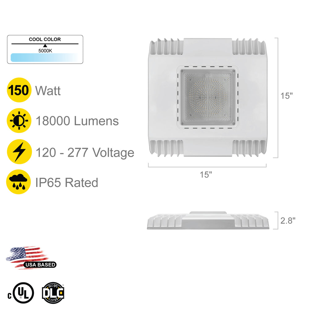 NUWATT (2 Pack) Waterproof LED Canopy Gas Station Light 150W Ultra Bright Daylight 5000K, 18000 Lumens, Internal Driver, Outdoor High Bay Garage Subway 120-277V DLC Listed | LED Canopy | Nuwatt Lighting