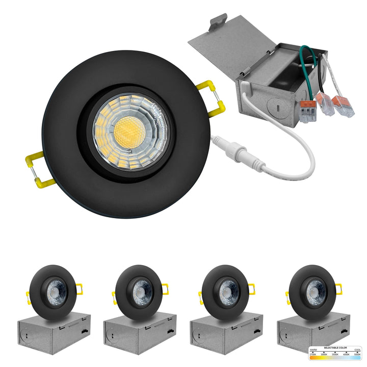 3" Inch Black Recessed LED Gimbal Canless Downlight - 5 Kelvin Temperatures (5CCT) - 8 Watts - 600 Lumens - Dimmable | Canless Gimbal | Nuwatt Lighting