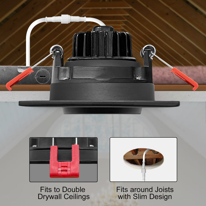 3" Inch Square Black Recessed LED Gimbal Canless Downlight - 5 Kelvin Temperatures (5CCT) - 8 Watts - 600 Lumens - Dimmable | Canless Gimbal | Nuwatt Lighting