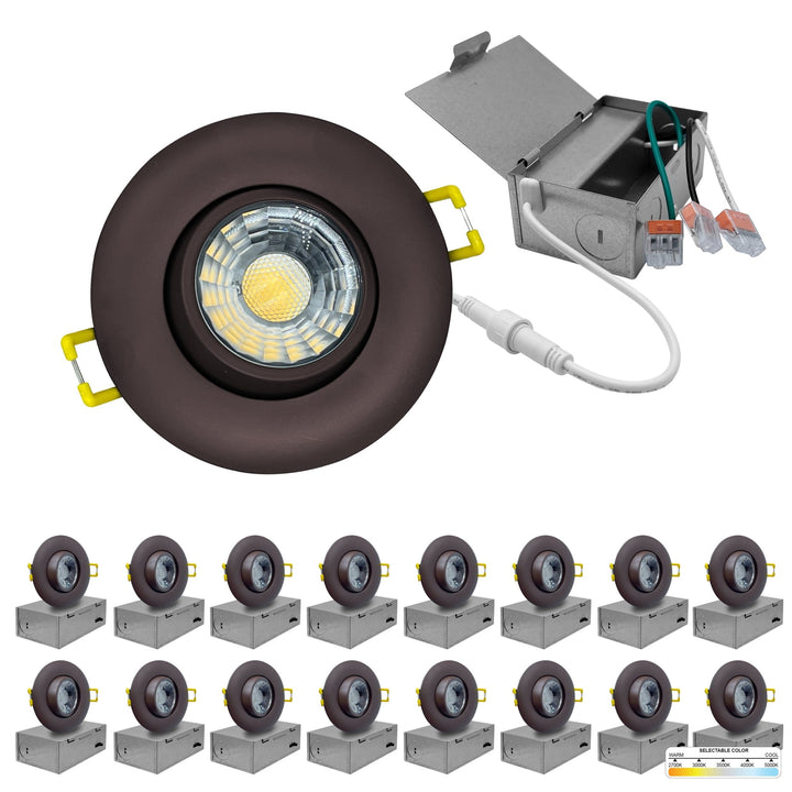 3" Inch Bronze Recessed LED Gimbal Canless Downlight - 5 Kelvin Temperatures (5CCT) - 8 Watts - 600 Lumens - Dimmable | Canless Gimbal | Nuwatt Lighting