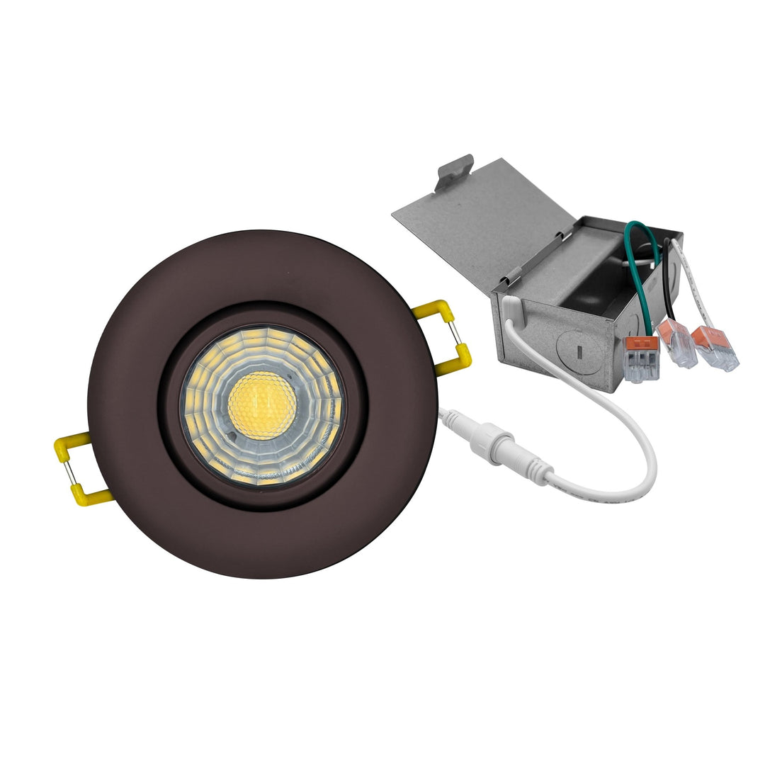 3" Inch Bronze Recessed LED Gimbal Canless Downlight - 5 Kelvin Temperatures (5CCT) - 8 Watts - 600 Lumens - Dimmable | Canless Gimbal | Nuwatt Lighting