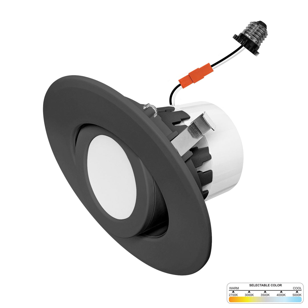 4" Inch Black Retrofit Adjustable Recessed Downlight - 5 Kelvin Temperatures (5CCT) - 10 Watts - 750 Lumens - Dimmable | Adjustable Downlights | Nuwatt Lighting