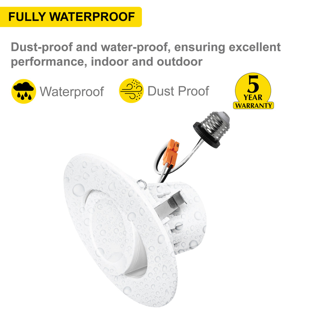 4'' Inch White Retrofit Adjustable Recessed Downlight - 5 Kelvin Temperatures (5CCT) - 10 Watts - 750 Lumens - Dimmable | Adjustable Downlights | Nuwatt Lighting