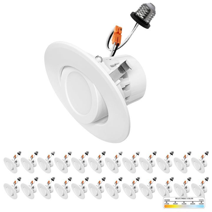 4'' Inch White Retrofit Adjustable Recessed Downlight - 5 Kelvin Temperatures (5CCT) - 10 Watts - 750 Lumens - Dimmable | Adjustable Downlights | Nuwatt Lighting