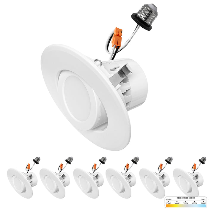 4'' Inch White Retrofit Adjustable Recessed Downlight - 5 Kelvin Temperatures (5CCT) - 10 Watts - 750 Lumens - Dimmable | Adjustable Downlights | Nuwatt Lighting