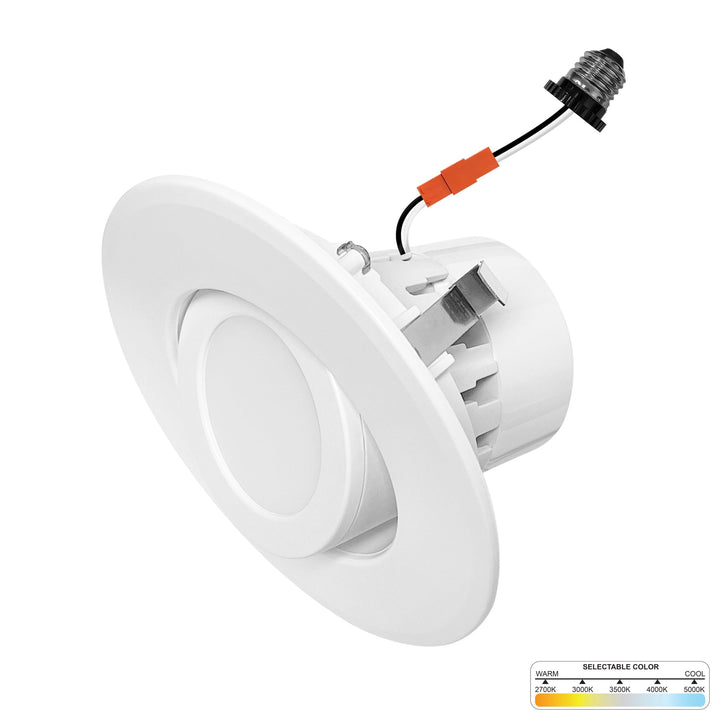 4'' Inch White Retrofit Adjustable Recessed Downlight - 5 Kelvin Temperatures (5CCT) - 10 Watts - 750 Lumens - Dimmable | Adjustable Downlights | Nuwatt Lighting