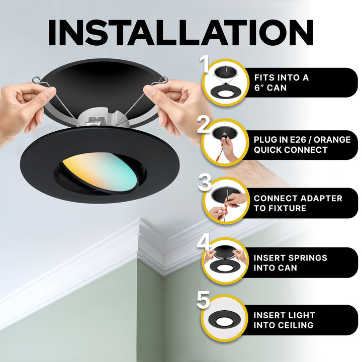 6" Inch Black Retrofit Adjustable LED Recessed Downlight - 5 Kelvin Temperatures (5CCT) - 16.5 Watt - 1200 Lumens - Dimmable | Adjustable Downlights | Nuwatt Lighting