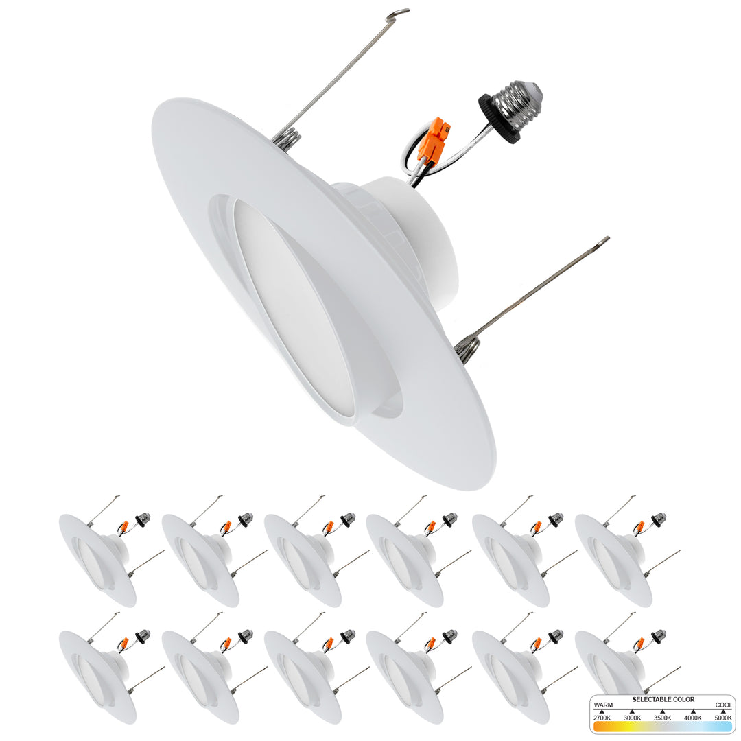 6" Inch White Retrofit Adjustable LED Recessed Downlight - 5 Kelvin Temperatures (5CCT) - 16.5 Watt - 1200 Lumens - Dimmable | Adjustable Downlights | Nuwatt Lighting