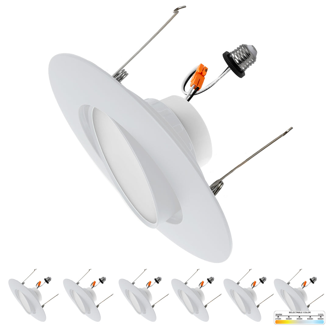 6" Inch White Retrofit Adjustable LED Recessed Downlight - 5 Kelvin Temperatures (5CCT) - 16.5 Watt - 1200 Lumens - Dimmable | Adjustable Downlights | Nuwatt Lighting