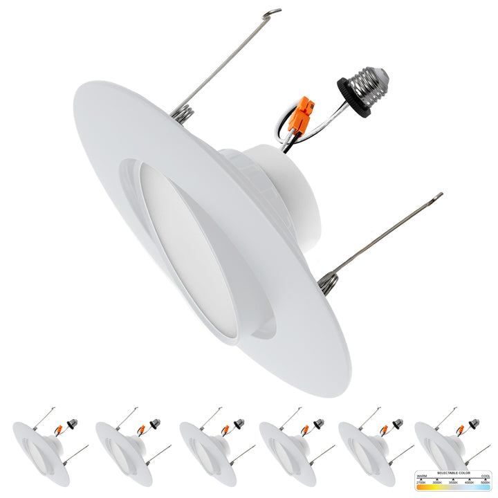 6" Inch White Retrofit Adjustable LED Recessed Downlight - 5 Kelvin Temperatures (5CCT) - 16.5 Watt - 1200 Lumens - Dimmable | Adjustable Downlights | Nuwatt Lighting