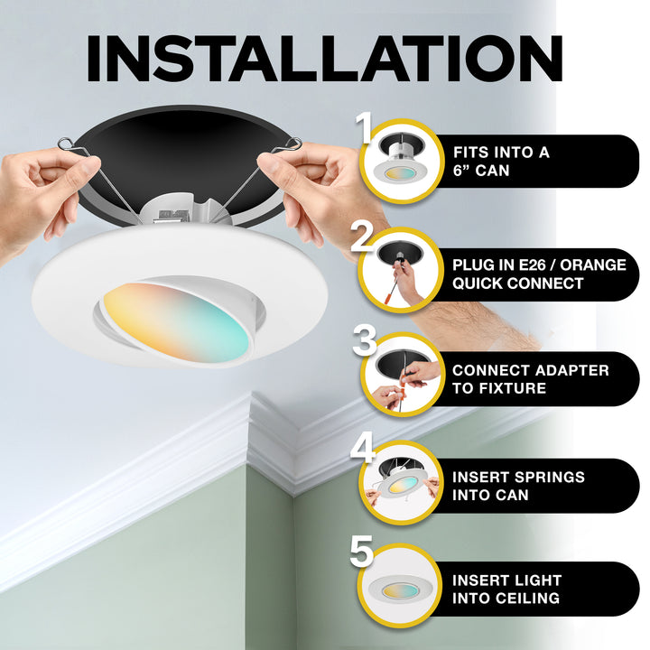 6" Inch White Retrofit Adjustable LED Recessed Downlight - 5 Kelvin Temperatures (5CCT) - 16.5 Watt - 1200 Lumens - Dimmable | Adjustable Downlights | Nuwatt Lighting