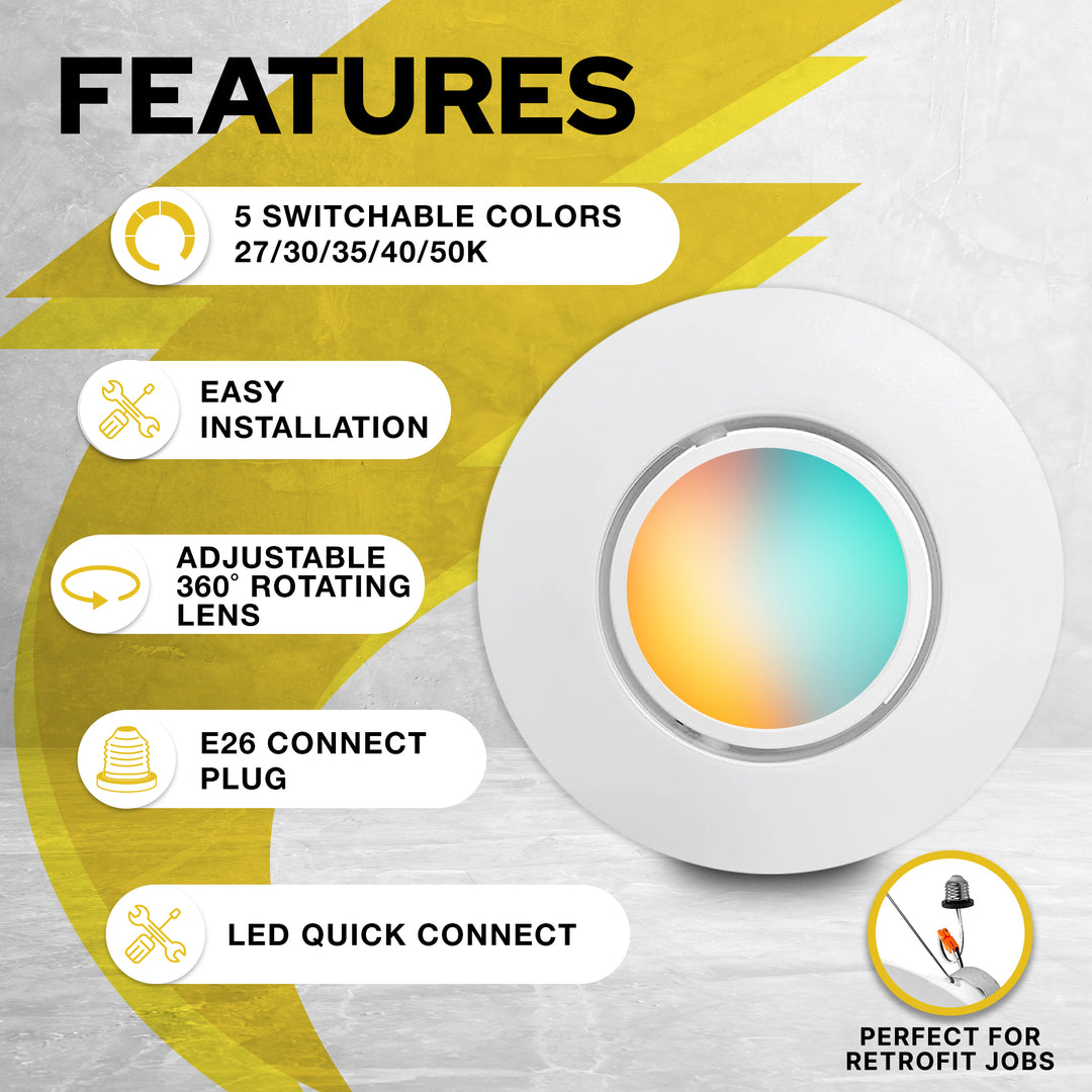 LED Recessed Downlight - 6-Inch Color and Wattage Adjustable LED Downlight  Alternative for Recessed Lights - 100 LPW - Energy-Efficient, Dimmable