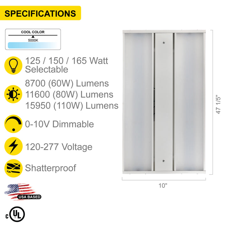 2 FT LED Linear High Bay Fixture - 165W - Daylight 5000K - AC100-277V - Frosted Splash Cover - 0-10V Dimmable | Linear High Bay 2FT | Nuwatt Lighting