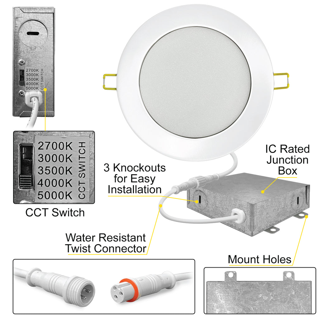 3" Inch White Round Slim Recessed LED Ceiling Lights - 5 Kelvin Temperatures (5CCT) - 8 Watts - 620 Lumens - Dimmable | Panel Recessed Light | Nuwatt Lighting
