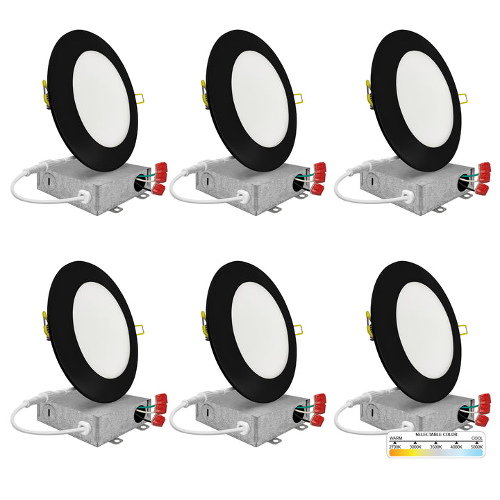 4" Inch Black Round Slim Recessed LED Ceiling Lights - 5 Kelvin Temperatures (5CCT) - 9 Watts - 600 Lumens - Dimmable | Panel Recessed Light | Nuwatt Lighting