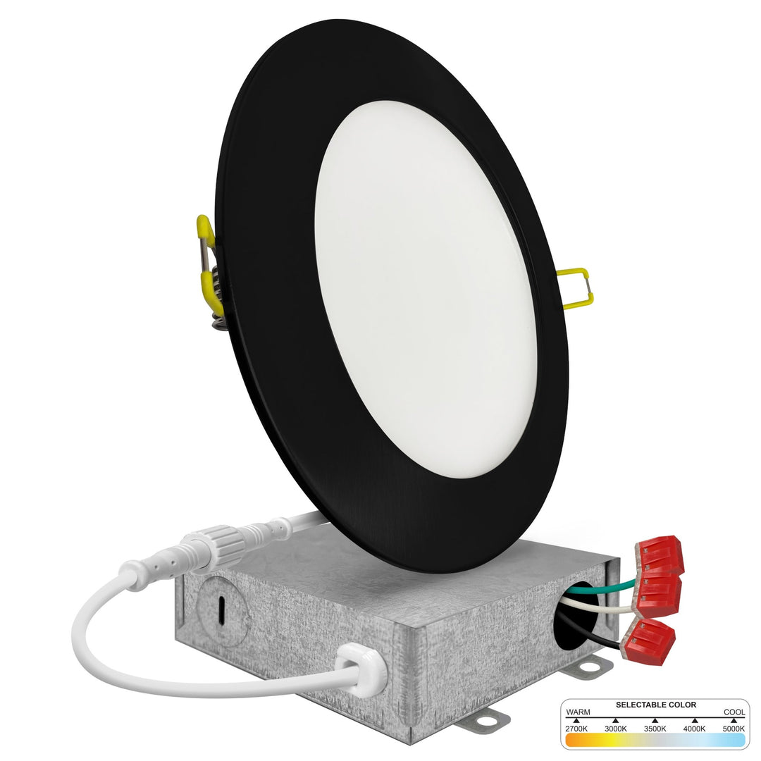 4" Inch Black Round Slim Recessed LED Ceiling Lights - 5 Kelvin Temperatures (5CCT) - 9 Watts - 600 Lumens - Dimmable | Panel Recessed Light | Nuwatt Lighting