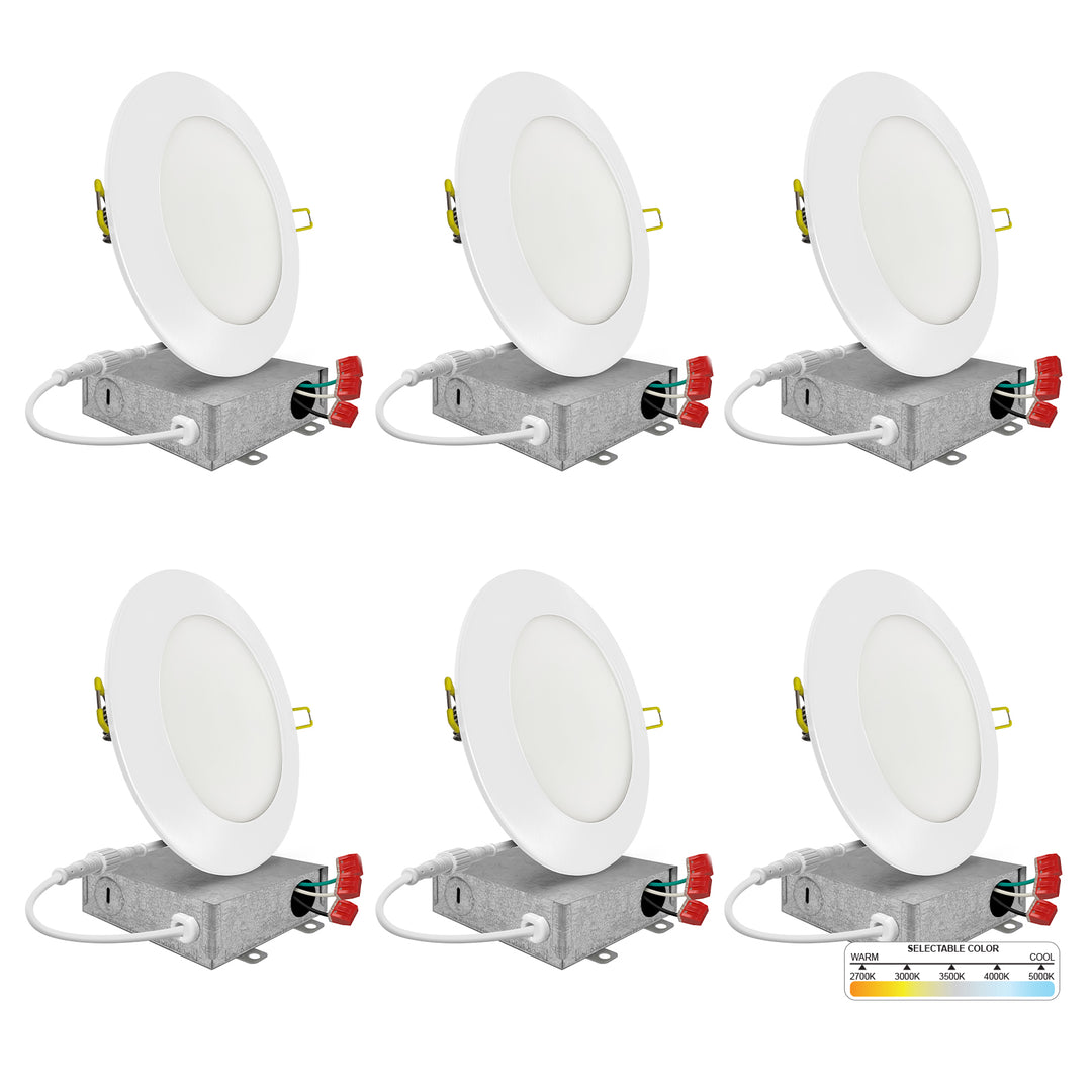4" Inch White Round Slim Recessed LED Ceiling Lights - 5 Kelvin Temperatures (5CCT) - 9 Watts - 600 Lumens - Dimmable | Panel Recessed Light | Nuwatt Lighting