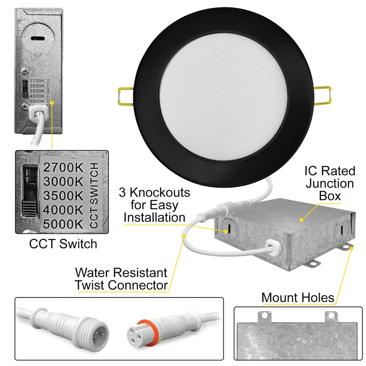 6 Black Round Slim LED Recessed Light Emergency Battery Back Up NuWatt