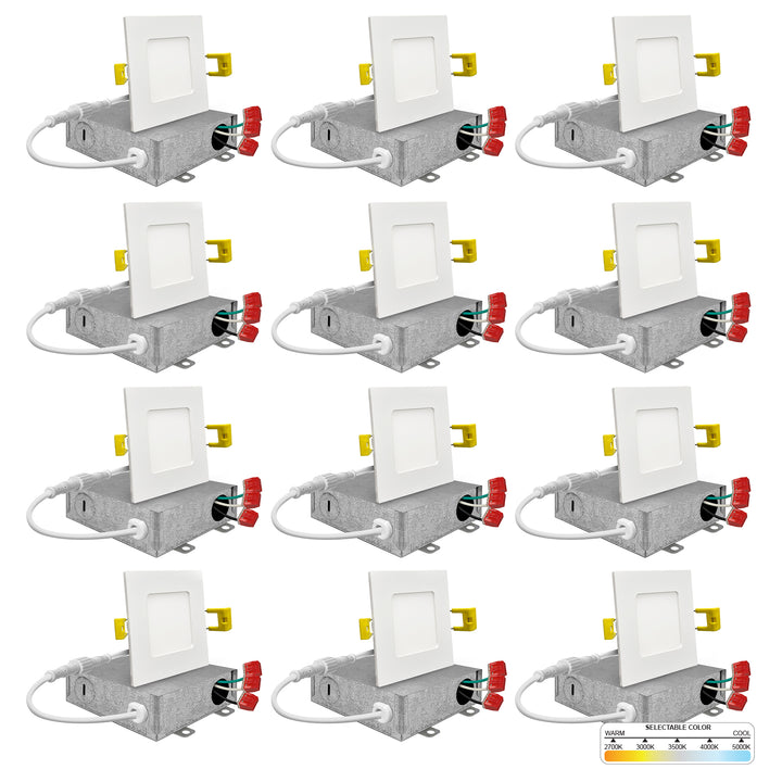 3" Inch White Square Slim Recessed LED Ceiling Lights - 5 Kelvin Temperatures (5CCT) - 8 Watts - 620 Lumens - Dimmable | Panel Recessed Light | Nuwatt Lighting